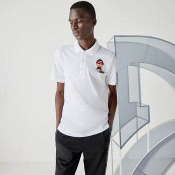 Lacoste SPORT Collab Youssef SY Cotton Piqué Polo Shirt - Polo Pánské Bílé / Tmavě Blankyt Blankyt |